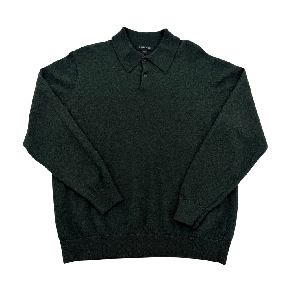 Murano Mens XL Green 100% Merino Wool Long Sleeve Polo Sweater Made in Australia